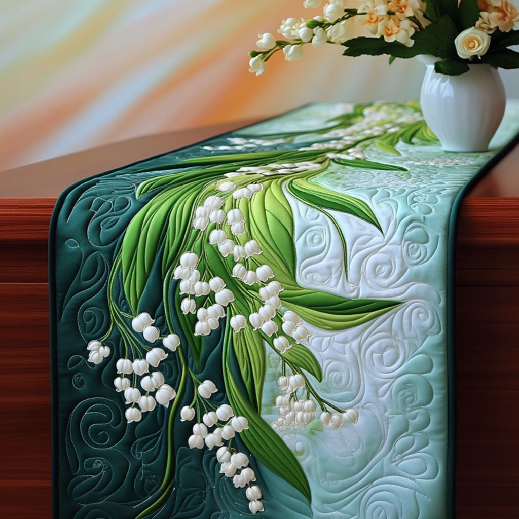 Lily of the Valley on Pale Green Table Runner