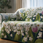 Lily of the Valley and Tulips on Cream Sofa Cover