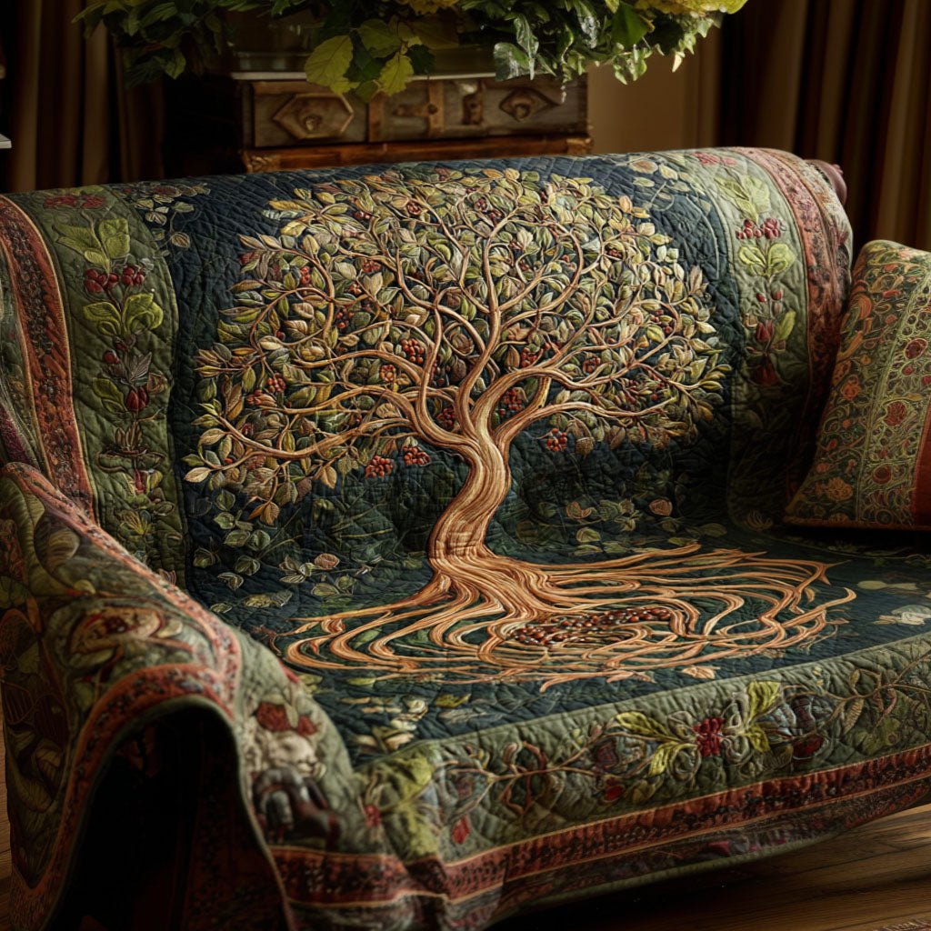 Tree with Green Leaves on Olive Sofa Cover