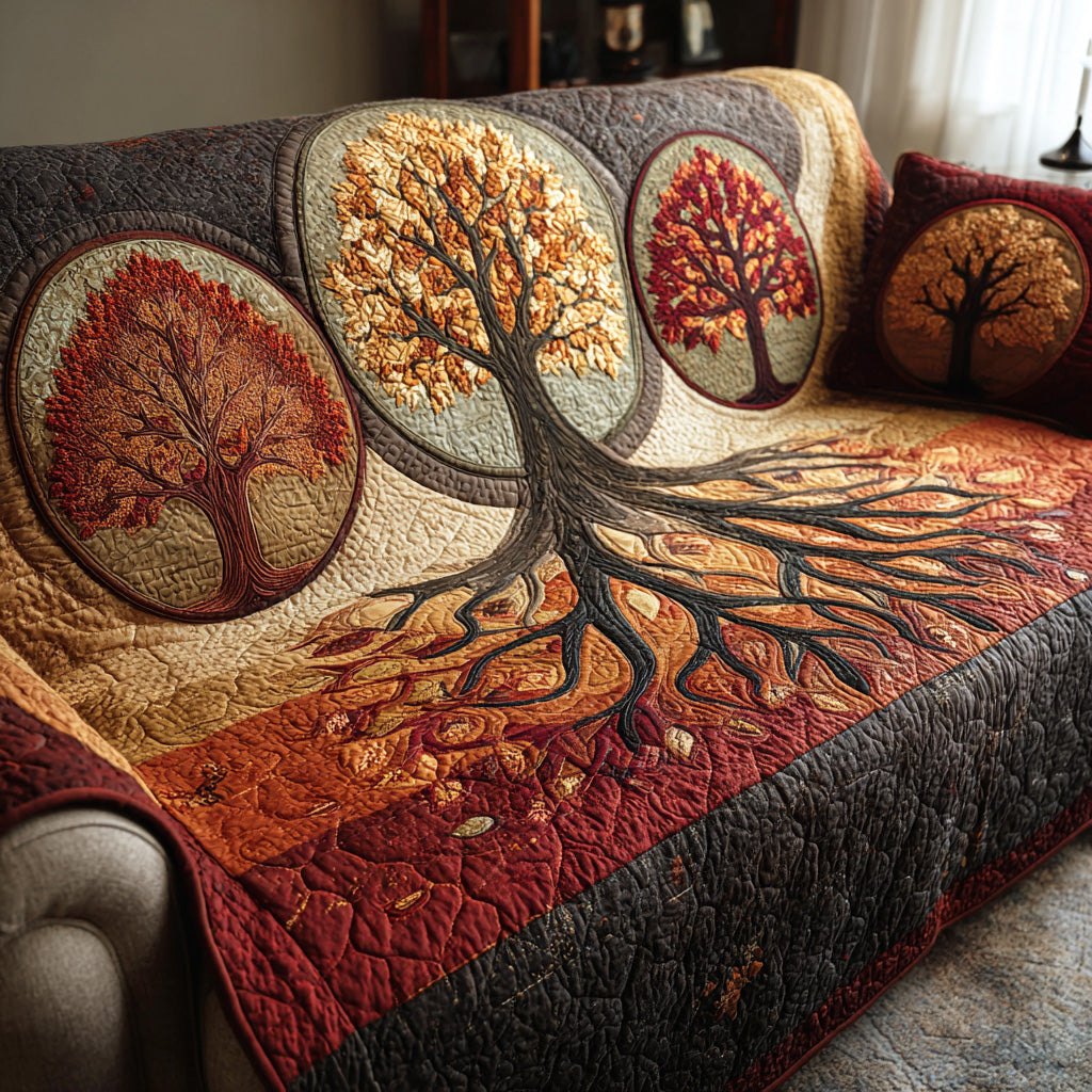 Autumn Tree with Roots on Rust Sofa Cover