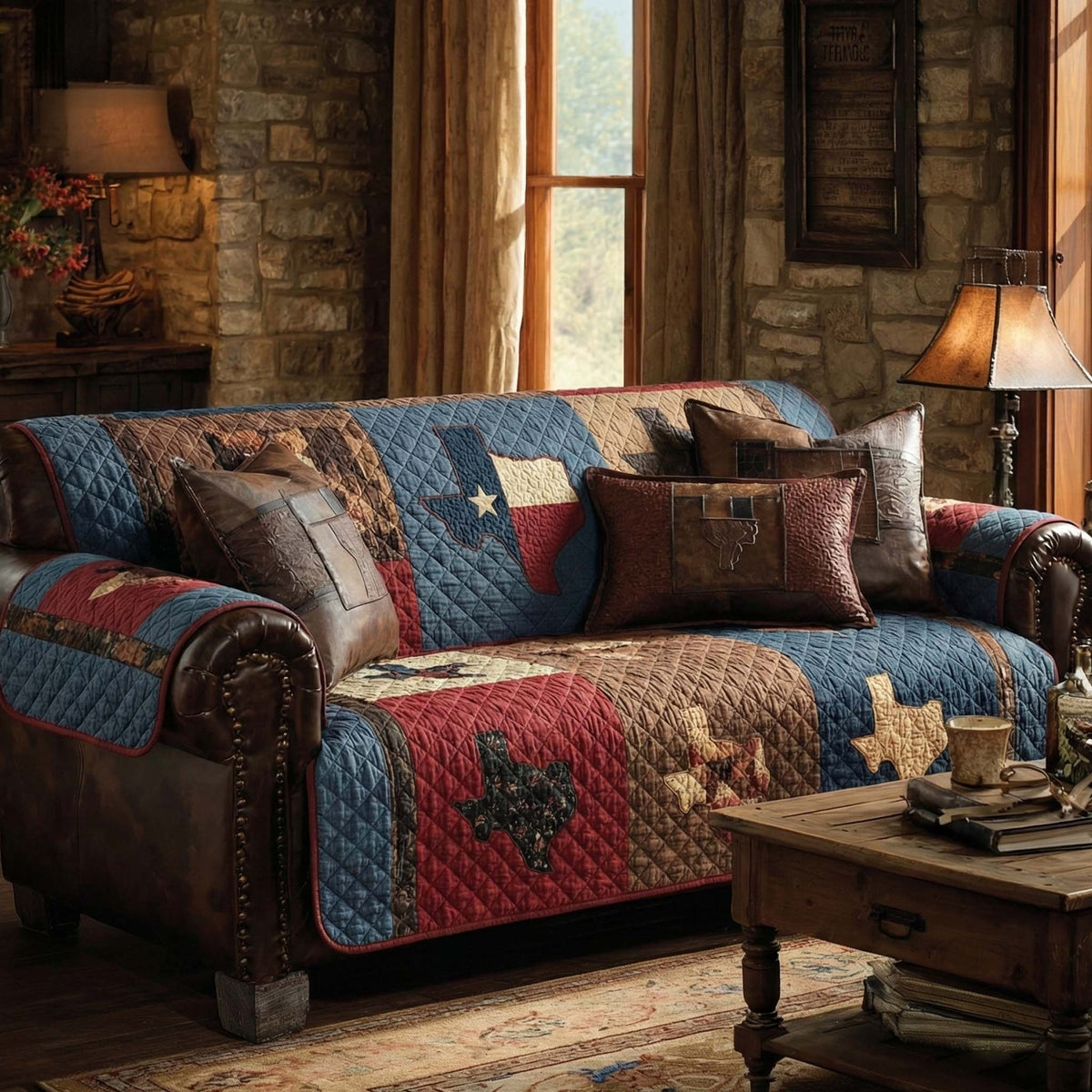 Texas Star on Rustic Patchwork Sofa Cover