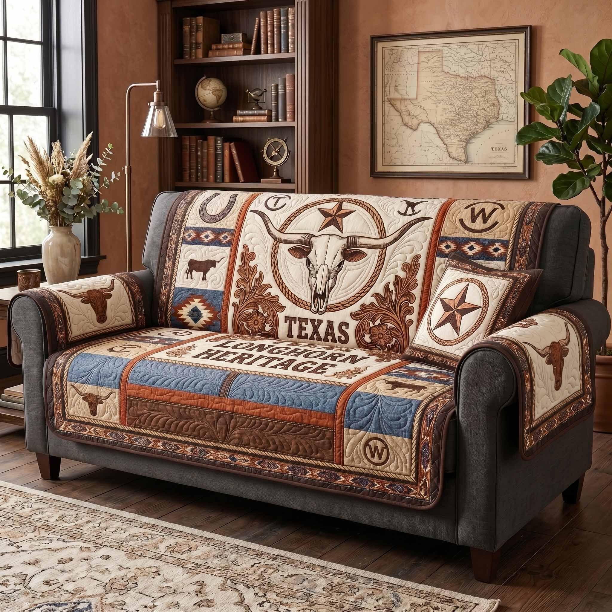Texas Heritage Longhorn Skull Sofa Cover