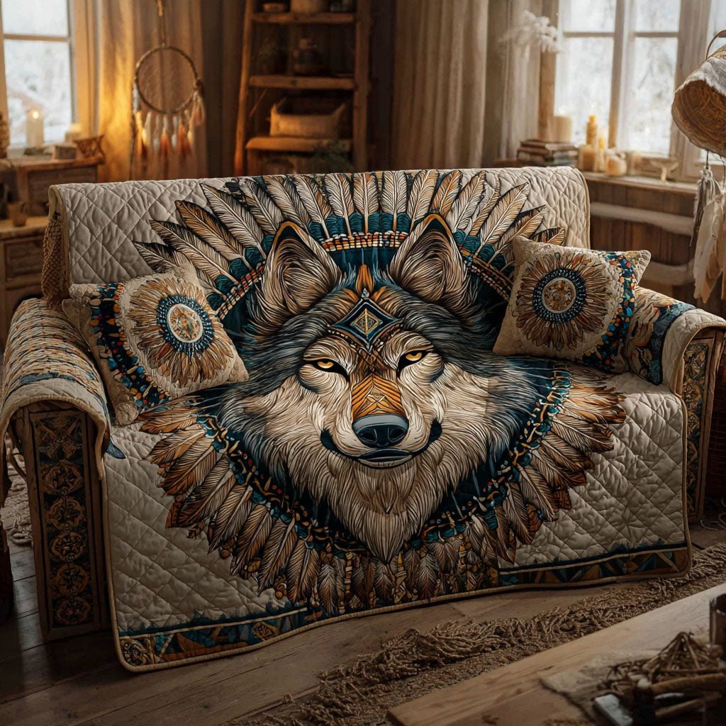 Wolf Head on Southwest Medallion Sofa Cover