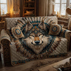Wolf Head on Southwest Medallion Sofa Cover