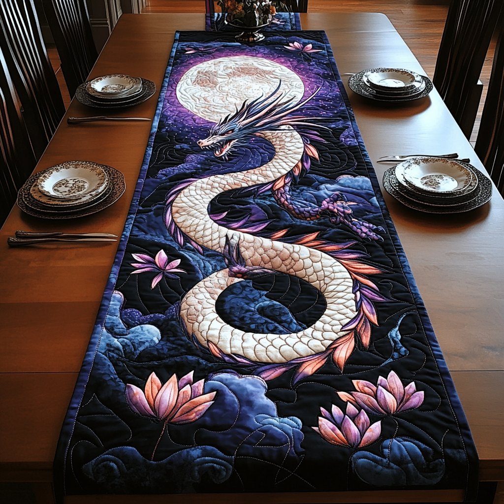 Lotus Dragon Table Runner