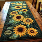 Sunflowers on Deep Green Leaves Table Runner