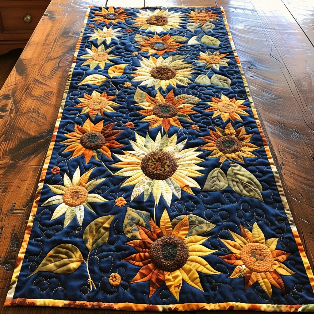 Sunflowers on Navy Background Table Runner