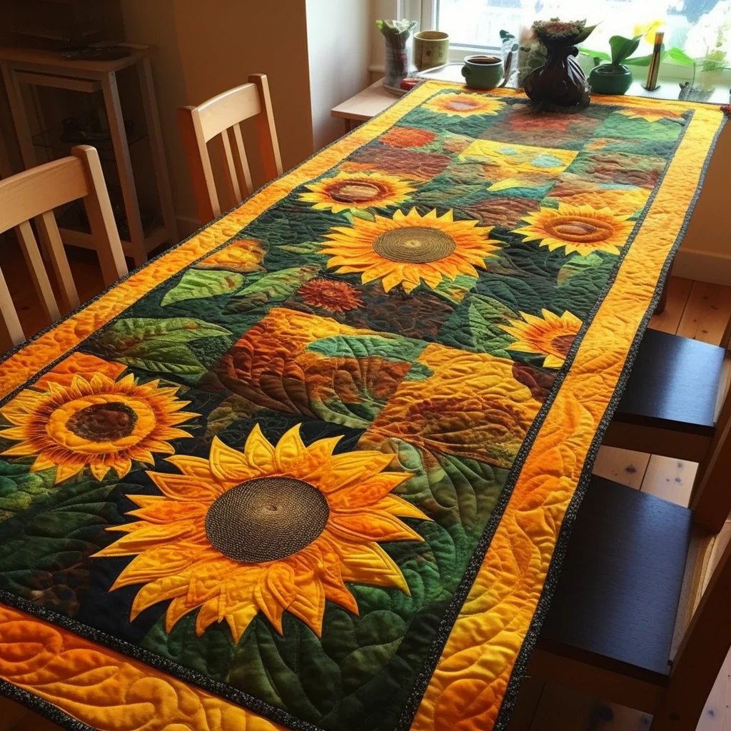 Sunflowers with Orange Border Table Runner