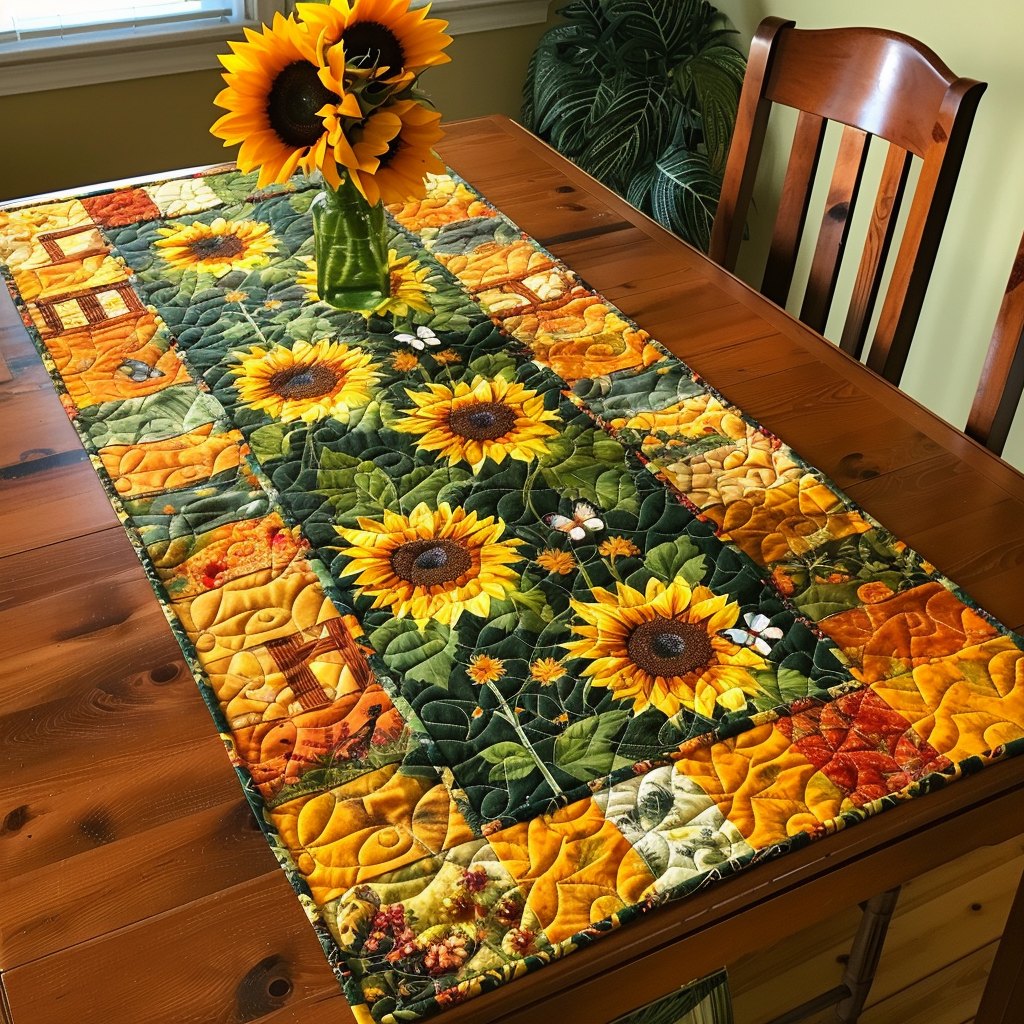 Sunflower Field Patchwork Strips Table Runner