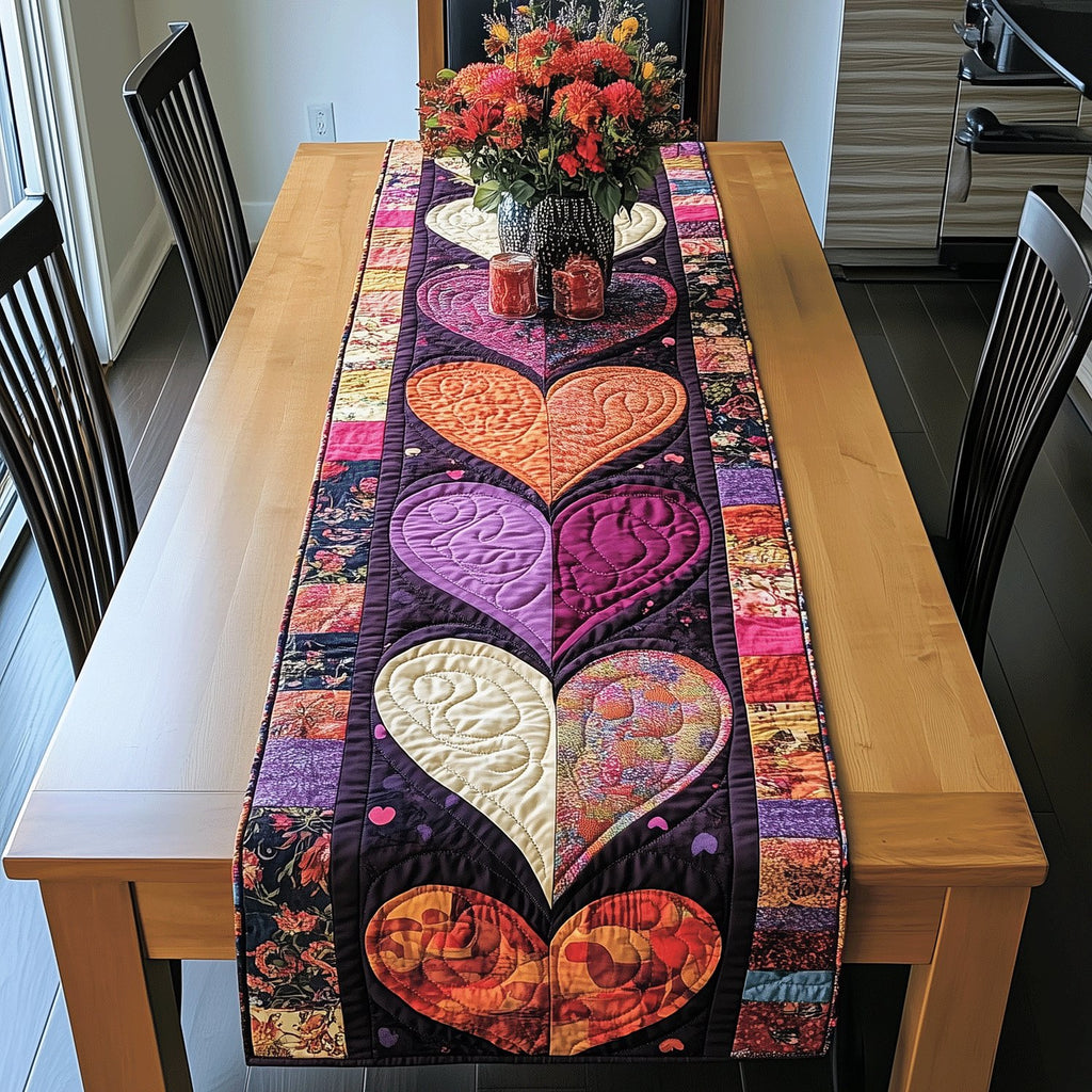 Bright Hearts on Purple Panel Table Runner