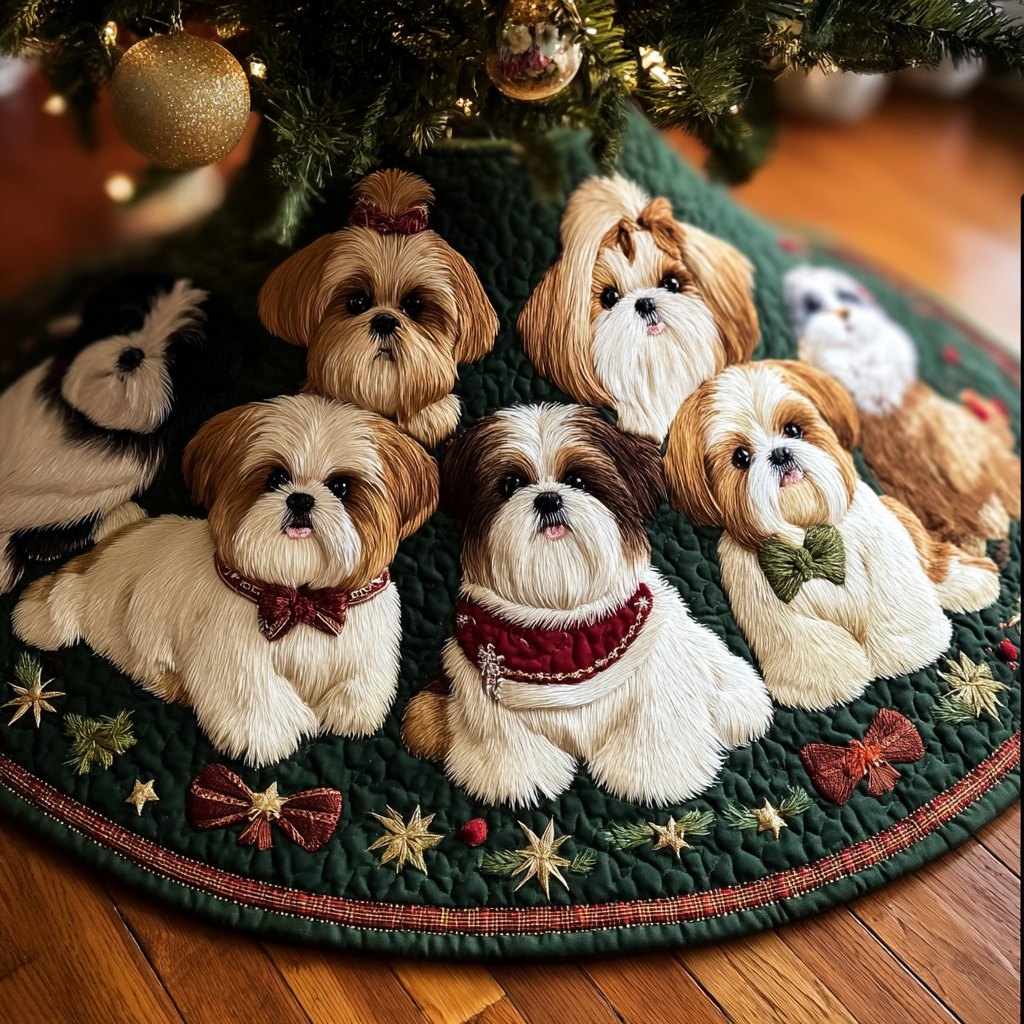 Lovely Shih Tzu Christmas Tree Skirt
