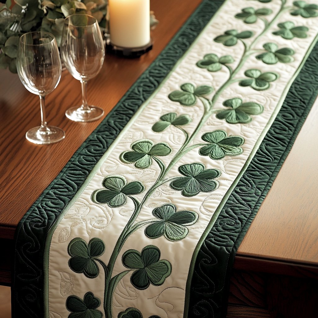 Shamrock Rows on Ivory Panel Table Runner