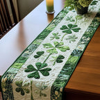 Scattered Clovers on White Quilting Table Runner