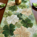White Blossoms on Green Tonal Table Runner