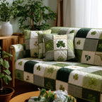 Shamrocks on Green and Cream Patches Sofa Cover