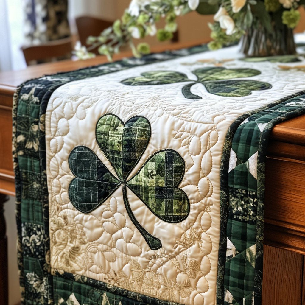 Plaid Shamrock on Cream Table Runner