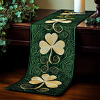 Cream Shamrocks on Green Table Runner