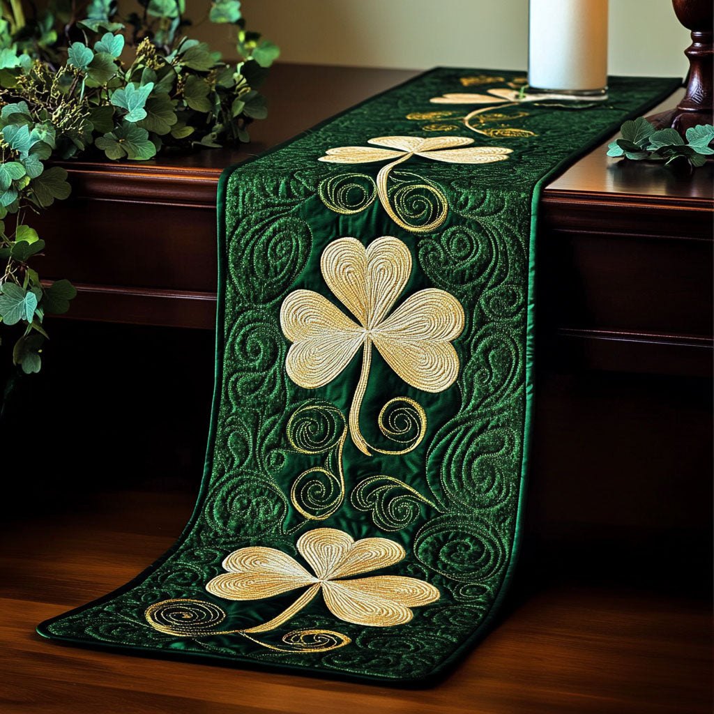 Cream Shamrocks on Green Table Runner