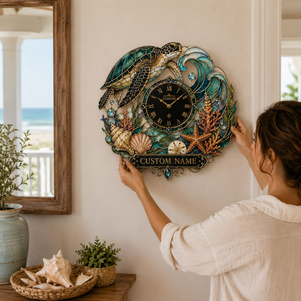 Sea turtle lovers Custom Name Wall Clock — personalized with a custom name