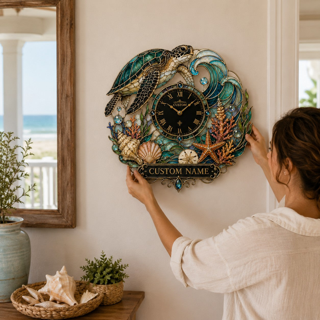 Sea turtle lovers Custom Name Wall Clock — personalized with a custom name