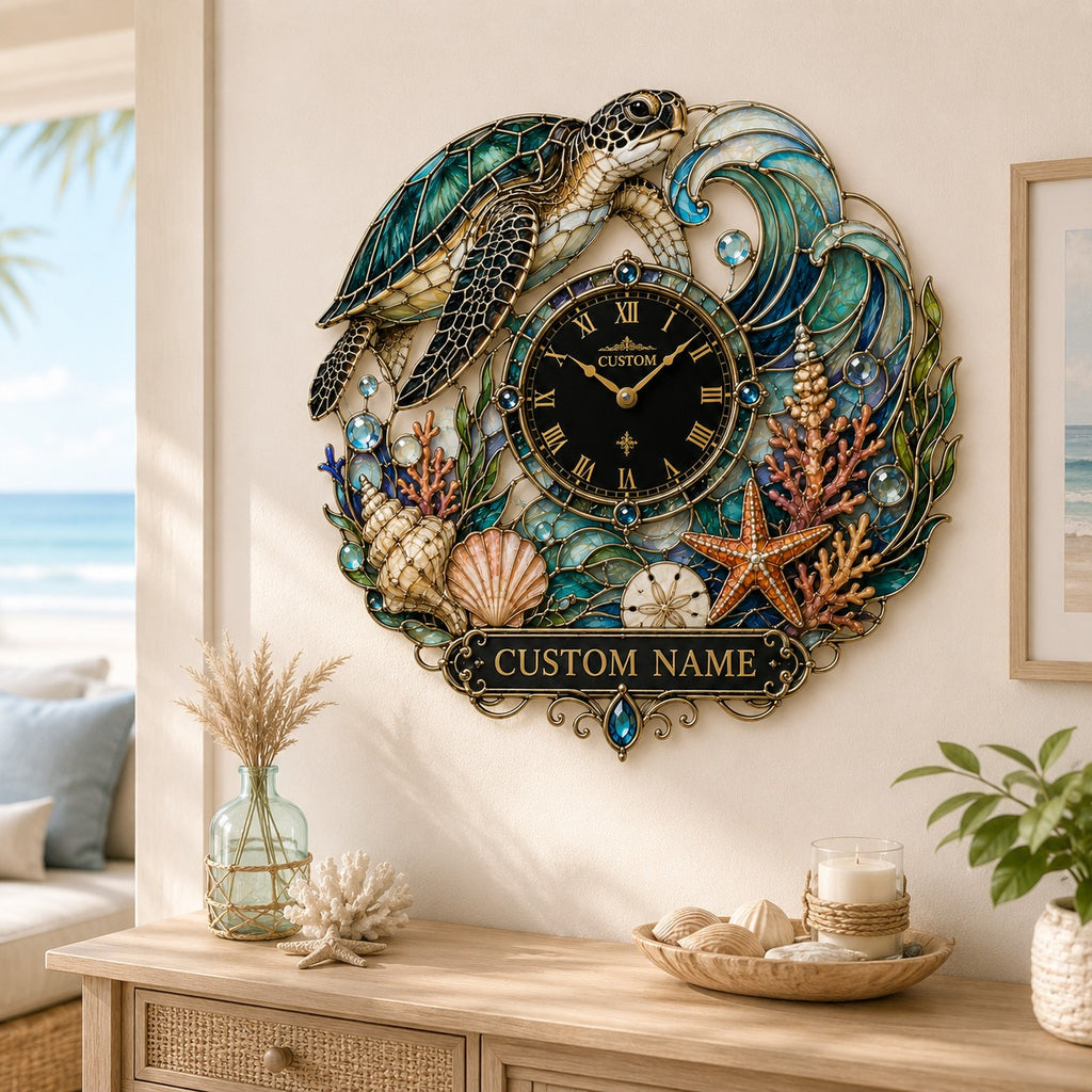 Sea turtle lovers Custom Name Wall Clock — personalized with a custom name