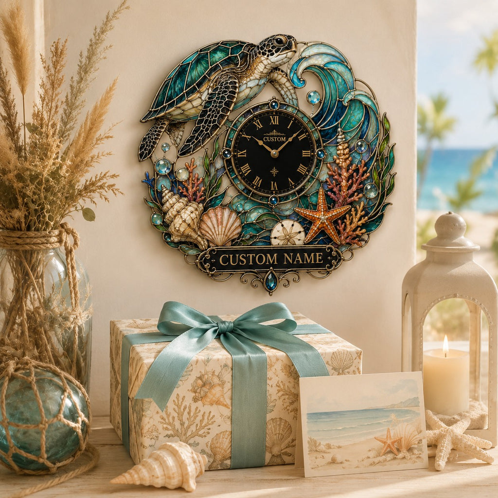 Sea turtle lovers Custom Name Wall Clock — personalized with a custom name