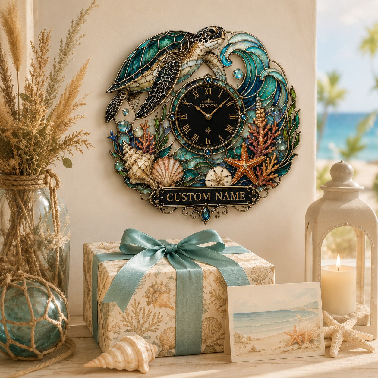 Sea turtle lovers Custom Name Wall Clock — personalized with a custom name