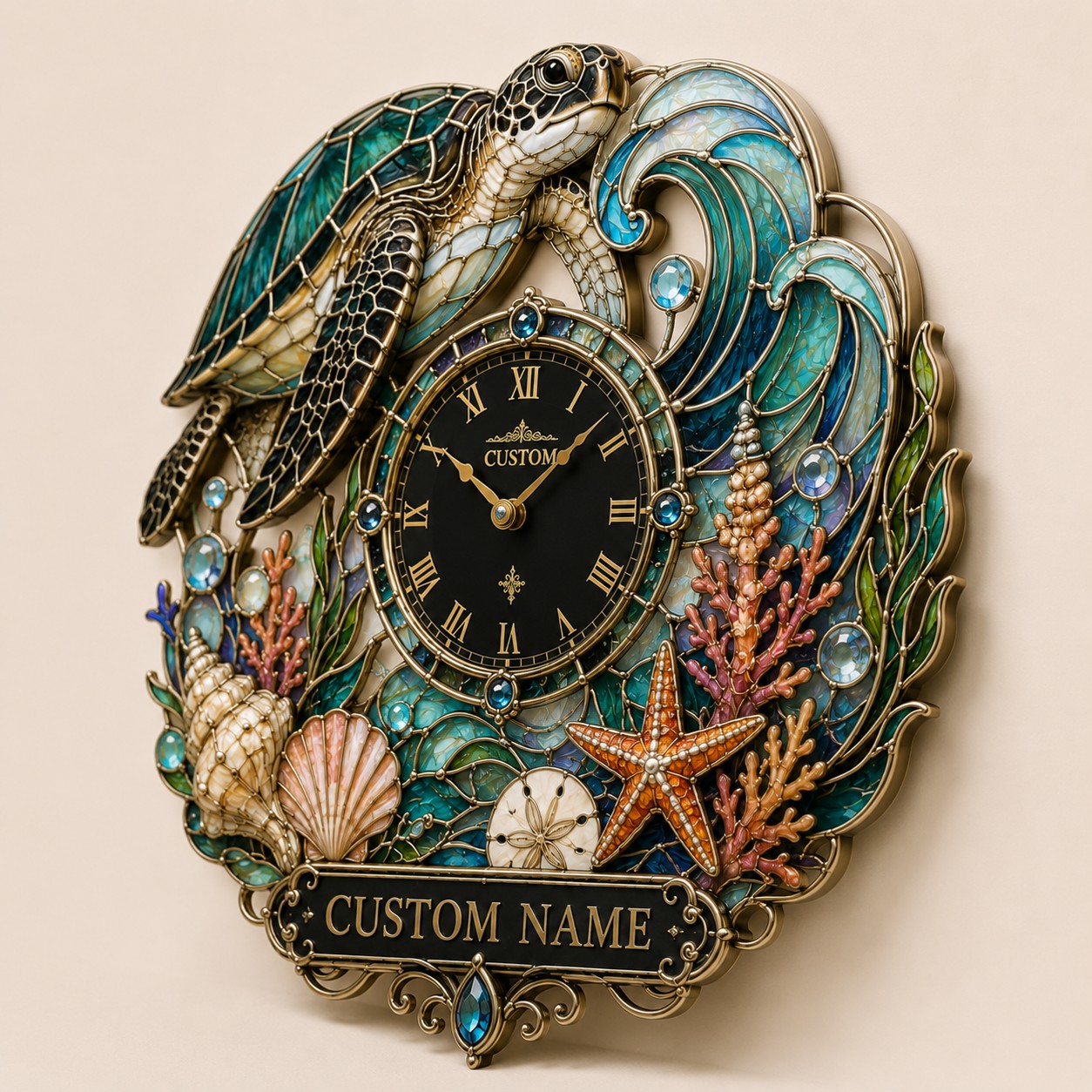 Sea turtle lovers Custom Name Wall Clock — personalized with a custom name