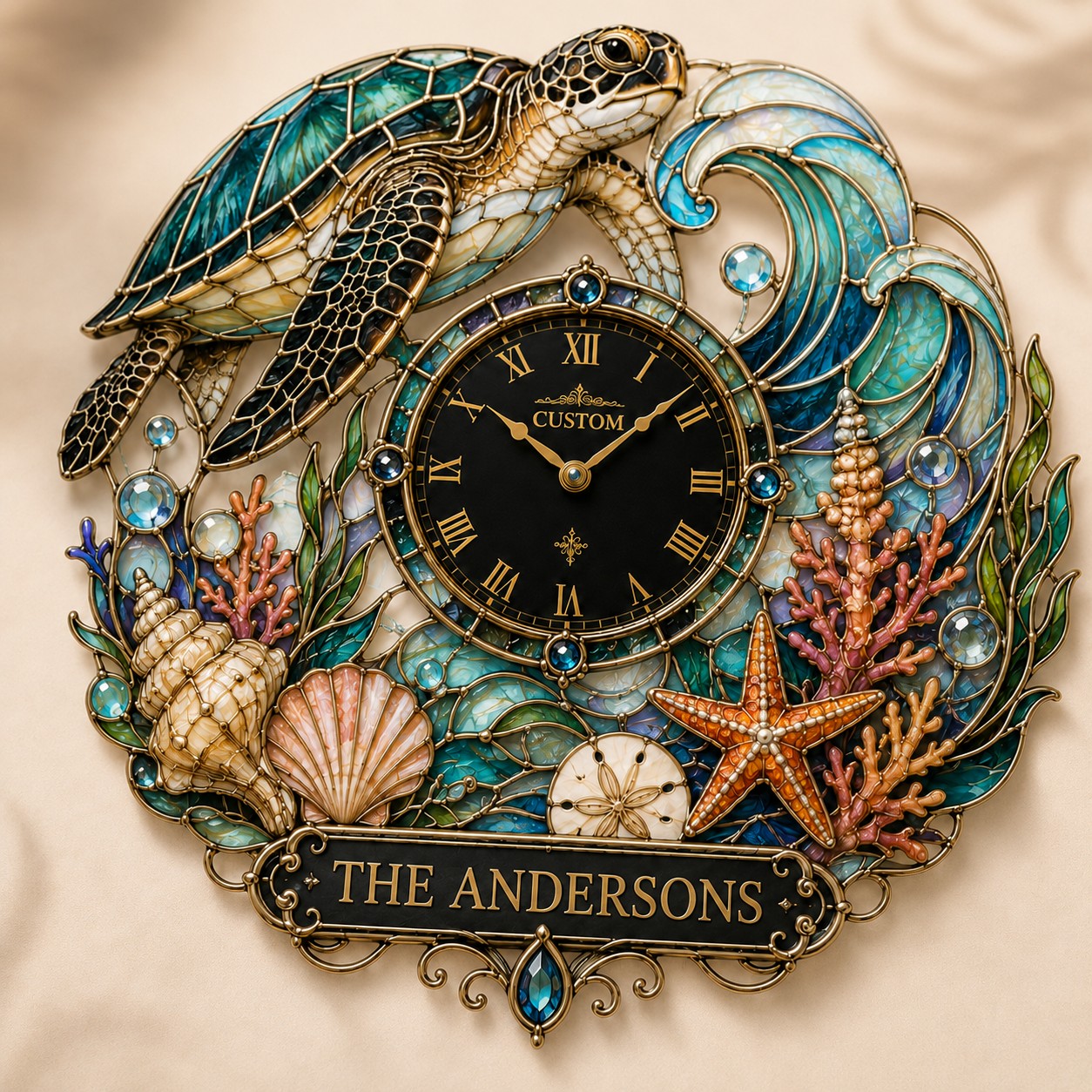 Sea turtle lovers Custom Name Wall Clock — personalized with a custom name