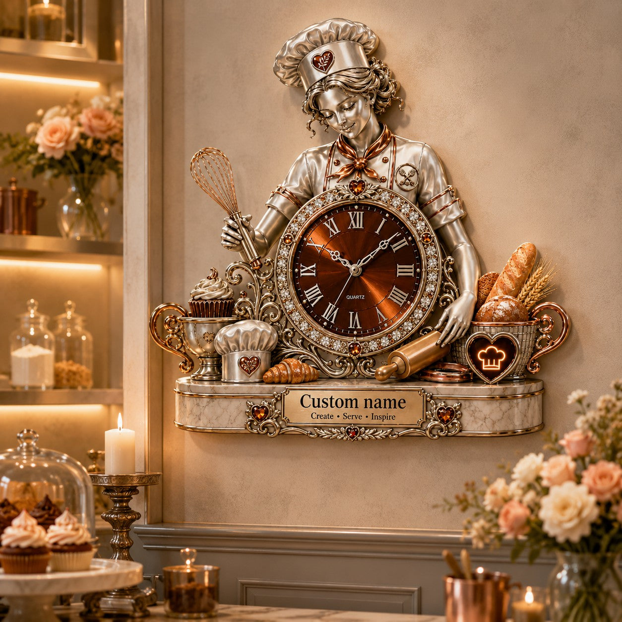 Personalized chef wall clock — personalized with a custom name