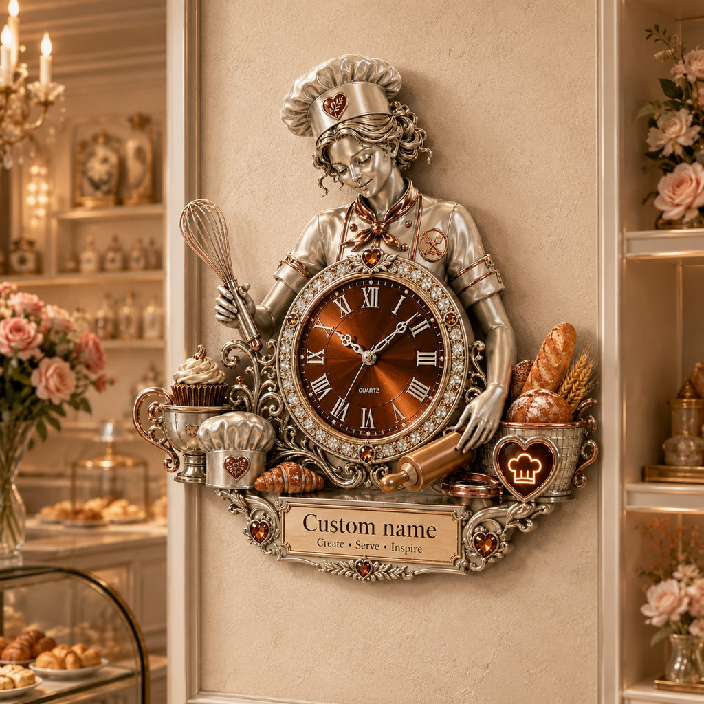 Personalized chef wall clock — personalized with a custom name