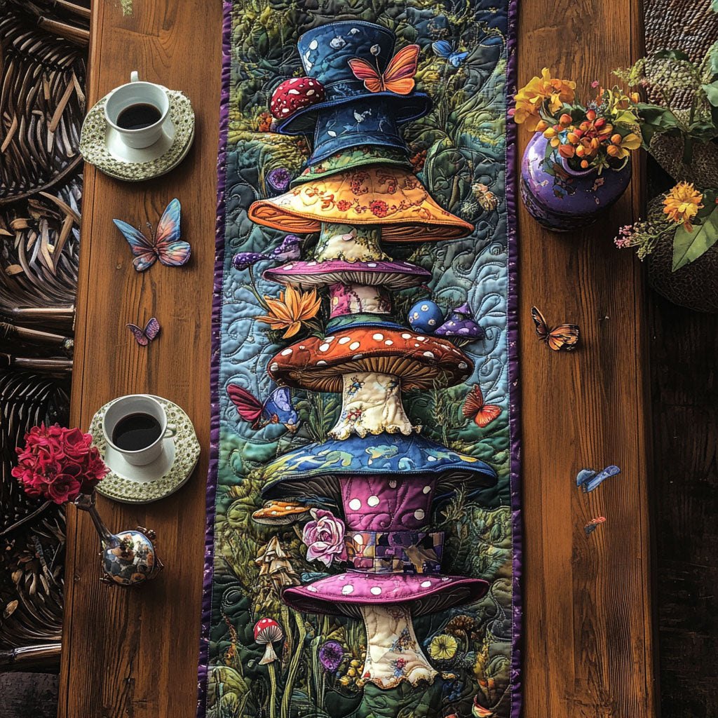 Magical Mushrooms Butterflies Table Runner