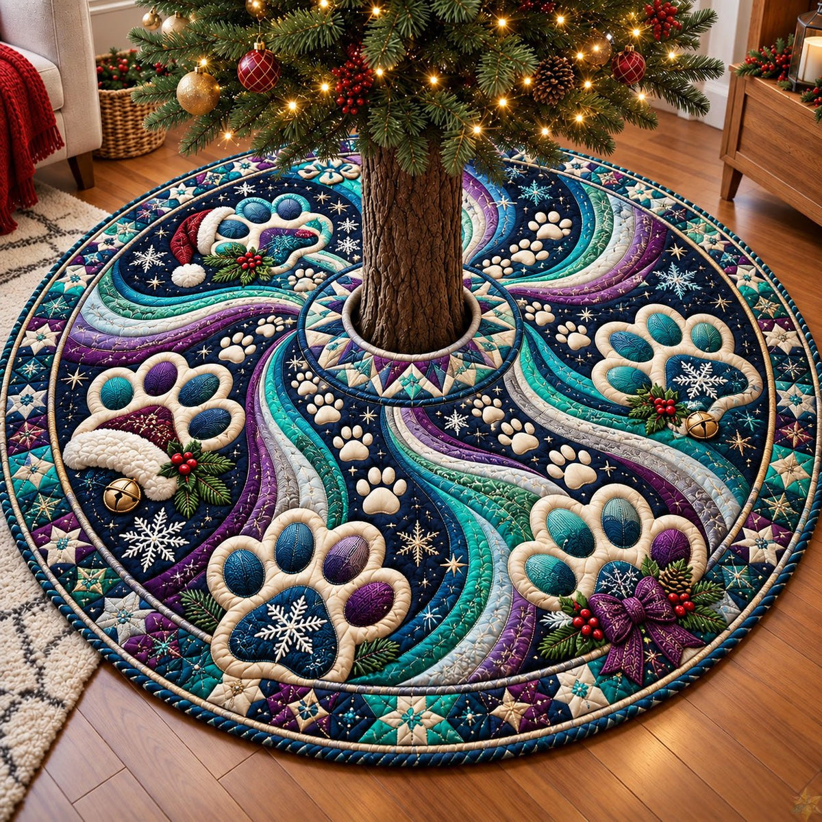 Magical Winter Paws Christmas Tree Skirt