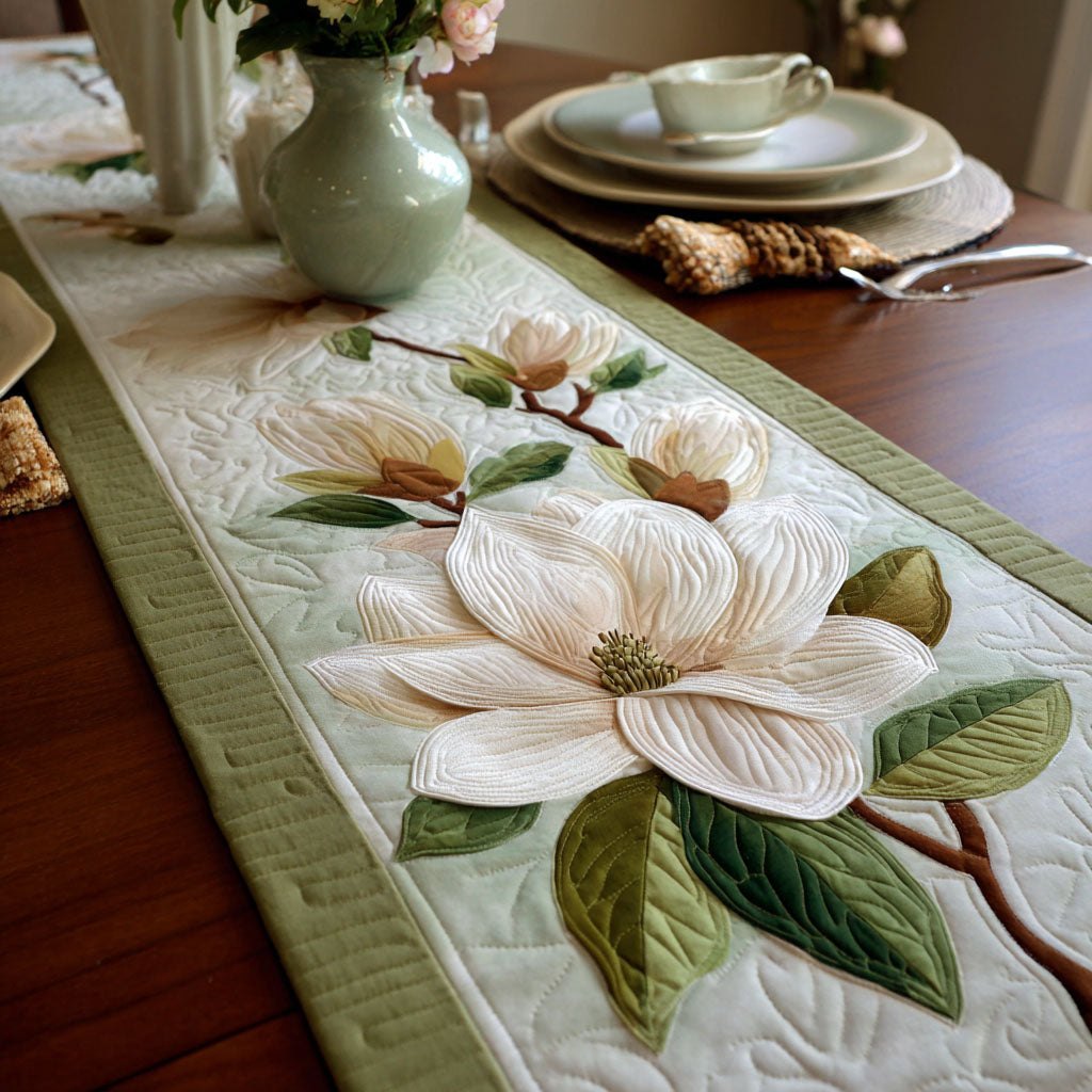 Single Magnolia on Cream Runner Table Runner