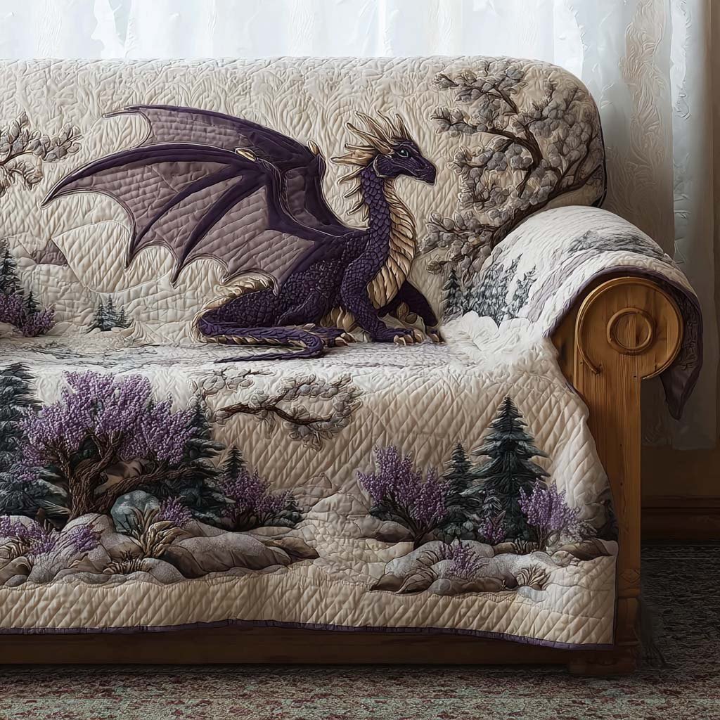 Purple Dragon in the Snowy Valley Sofa Cover