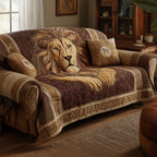 Lion on Brown with Greek Key Border Sofa Cover