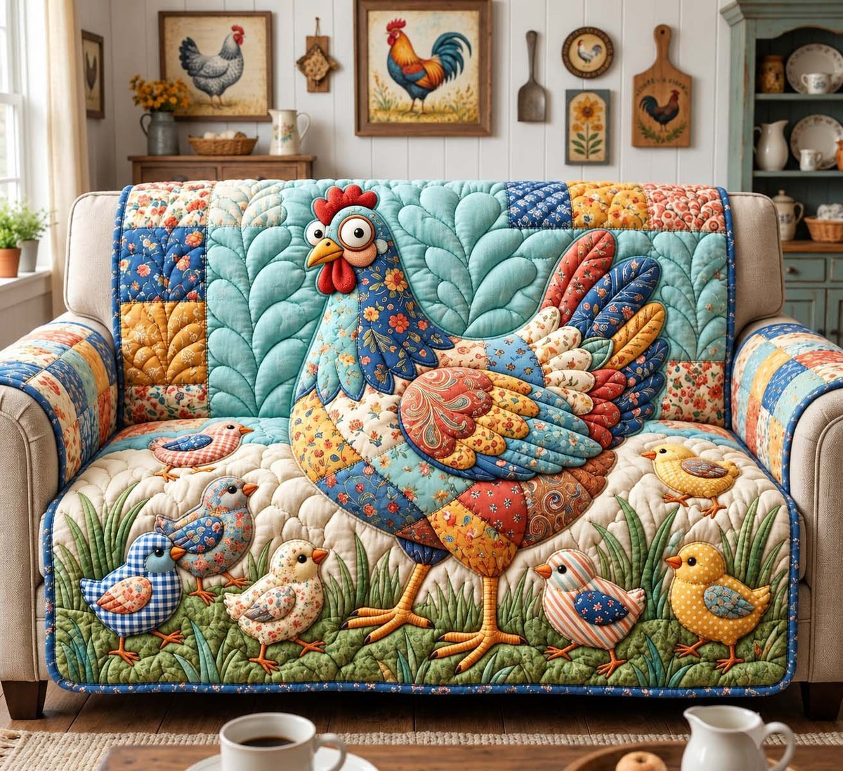 Mama Hen and Chicks Sofa Cover