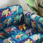 Sea Turtles on Blue and Rose Squares Sofa Cover