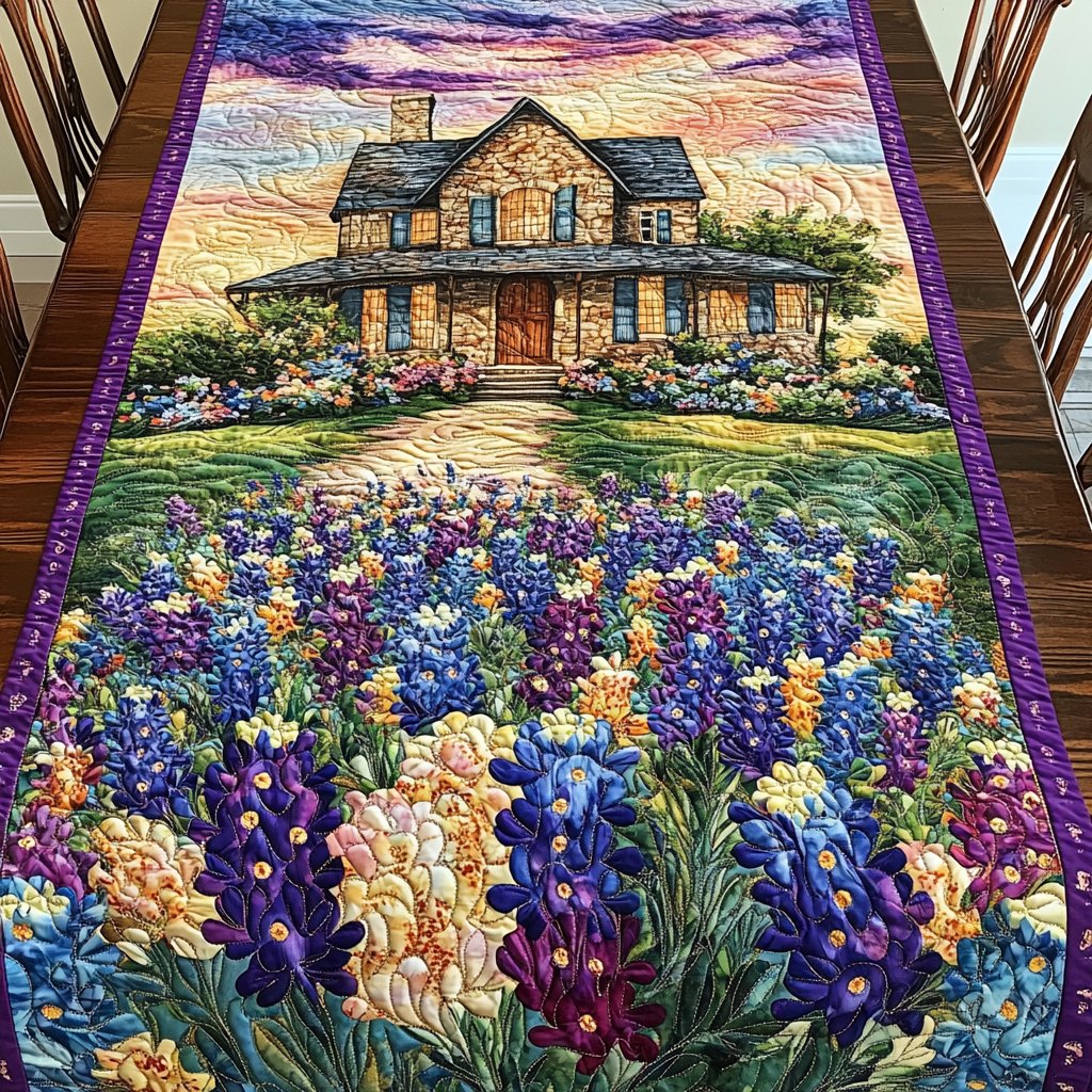 Bluebonnet Field Before a House Table Runner