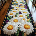 White Daisies on Green Leaves Table Runner