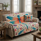 Dragonfly with Pastel Garden Flowers Sofa Cover