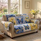 Blue Butterflies with Yellow Flowers Sofa Cover