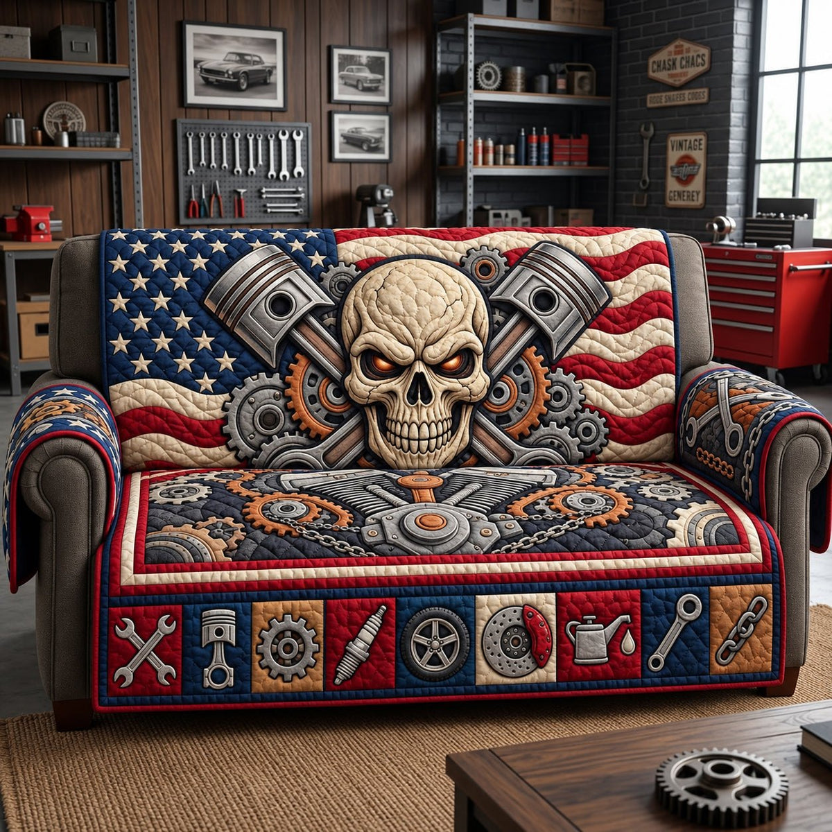Mechanic Skull Sofa Cover