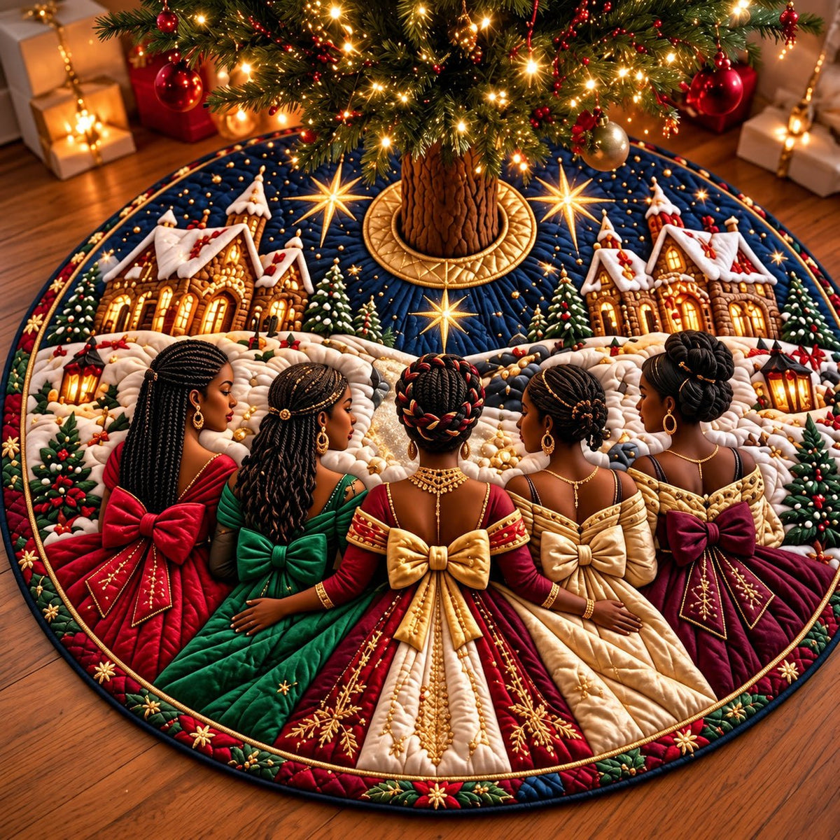 Christmas Village Melanin Queens Christmas Tree Skirt