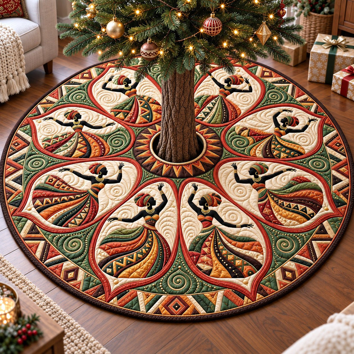 Emerald Dancers Melanin Queens Christmas Tree Skirt