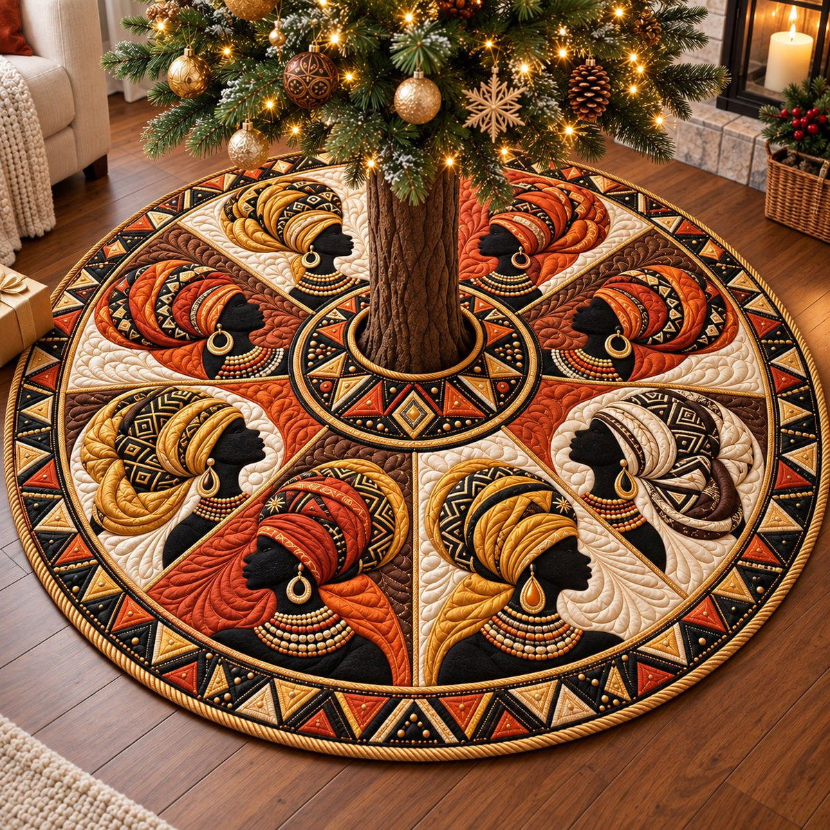 Headwrap Portraits Melanin Queens Christmas Tree Skirt
