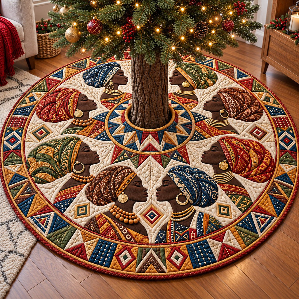 Cream Headwrap Melanin Queens Christmas Tree Skirt