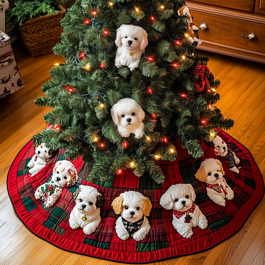 Merry Bichon Delight Christmas Tree Skirt