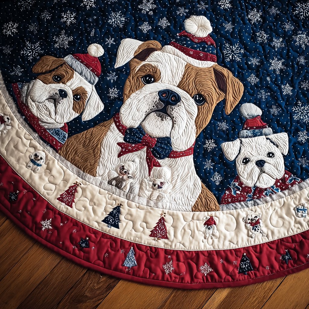 Merry Bulldog Christmas Tree Skirt