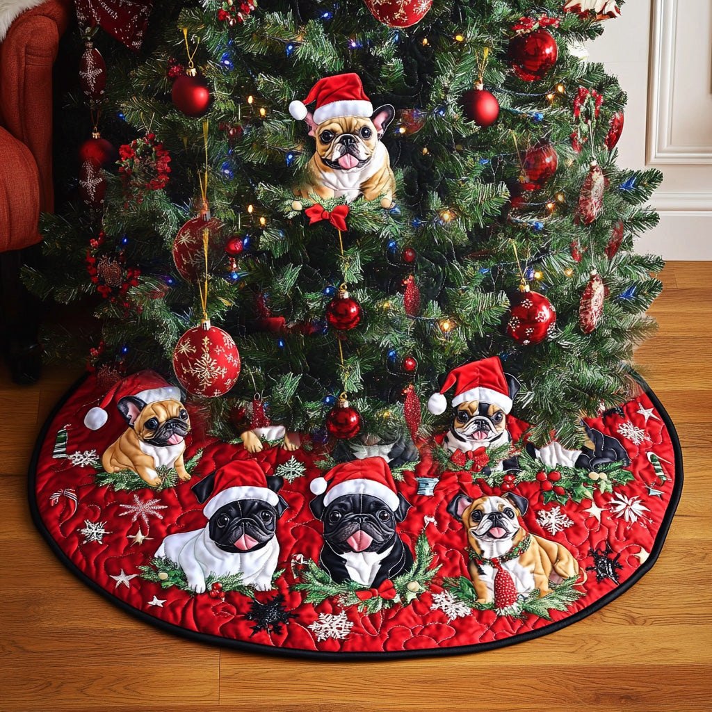 Merry Bulldog Gathering Christmas Tree Skirt
